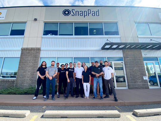 RV SnapPad team in front of SnapPad headquarters